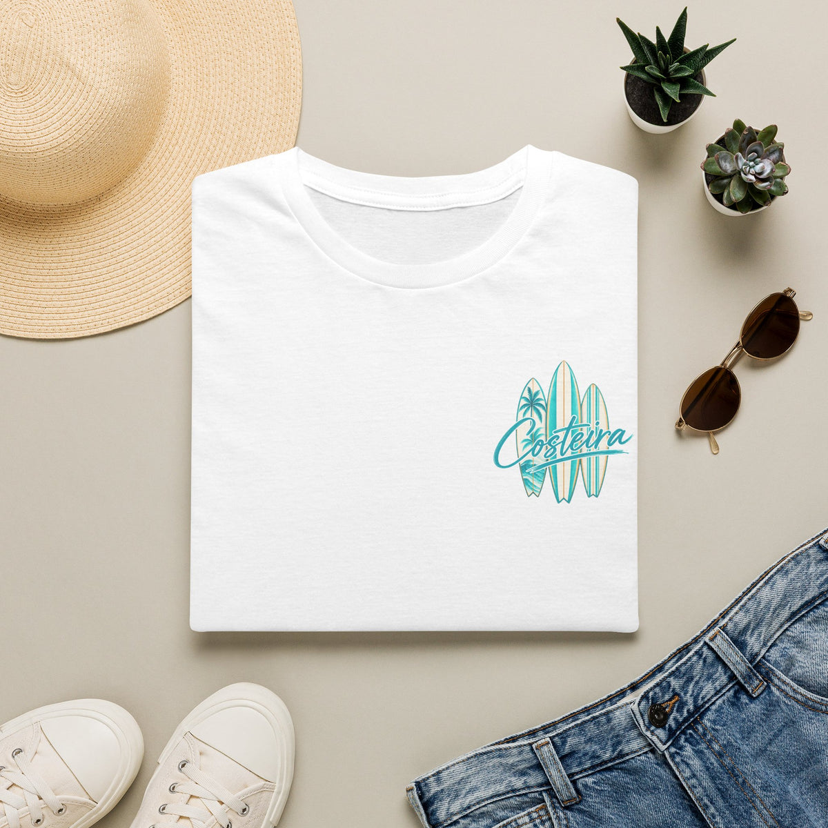 Costeira Surfboard Graphic T-Shirt — Tropical Beach Vibes