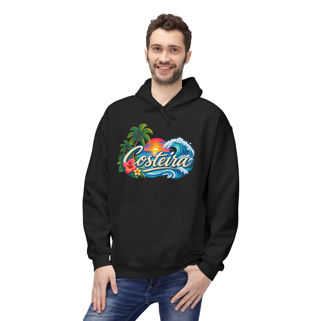 Costeira Tropical Surf Hoodie — Beach Sunset Palm Tree Pullover