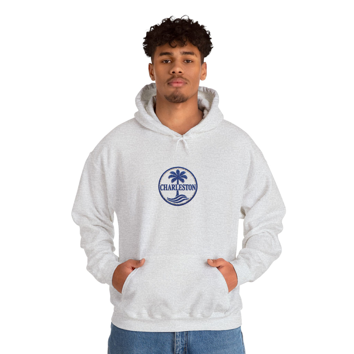 Embroidered Charleston Palm Hoodie - Vintage Beach Logo Sweatshirt