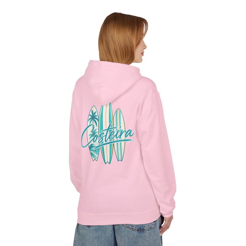 Surfboard Coastline Hoodie — "Costeira" Tropical Surf Graphic