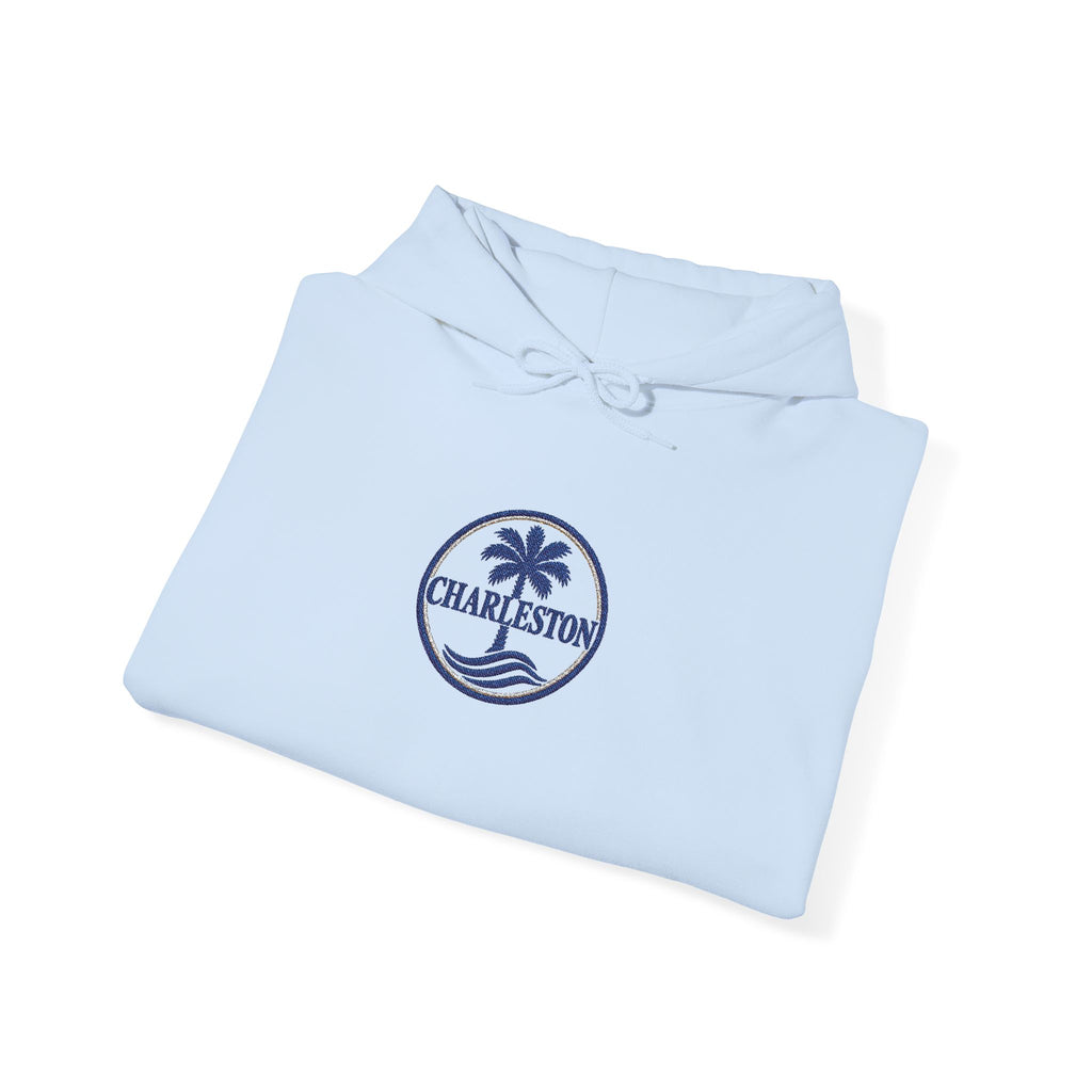 Embroidered Charleston Palm Hoodie - Vintage Beach Logo Sweatshirt