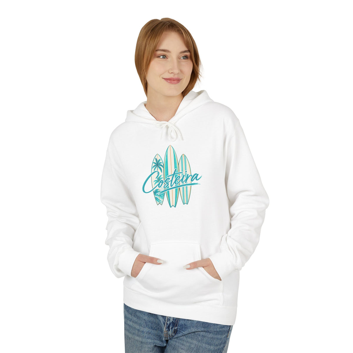 Surfboard Coastline Hoodie — "Costeira" Tropical Surf Graphic