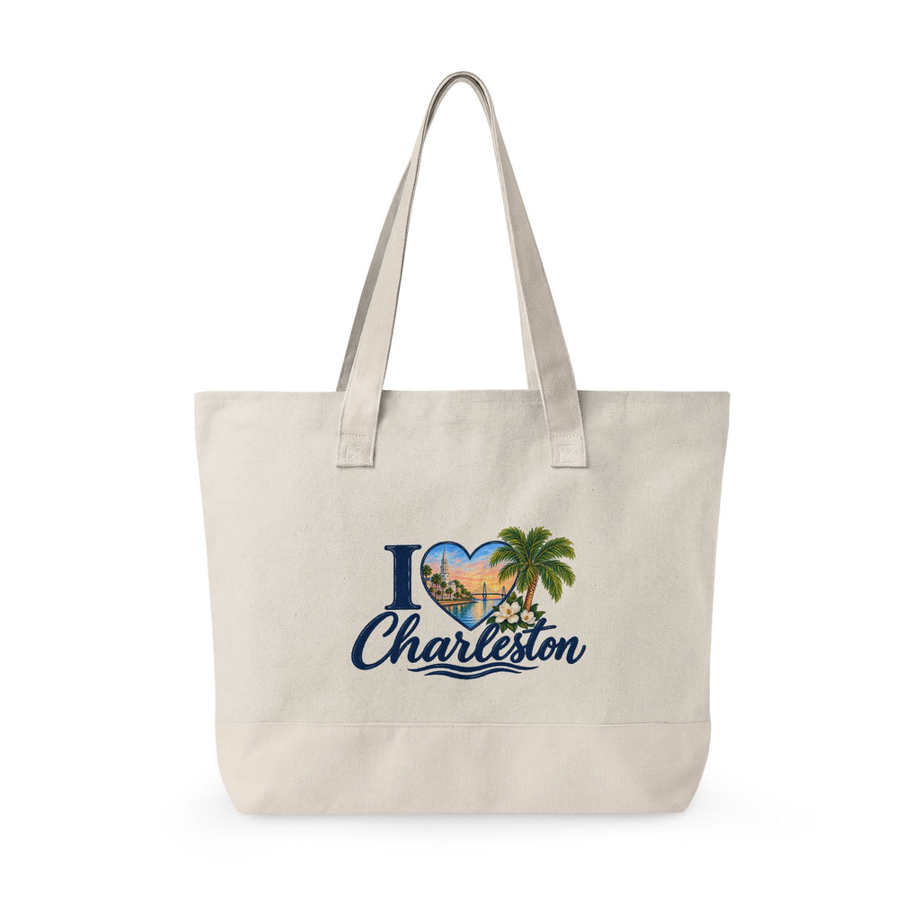 Charleston Heart Canvas Tote - Zippered Beach Palm Travel Bag