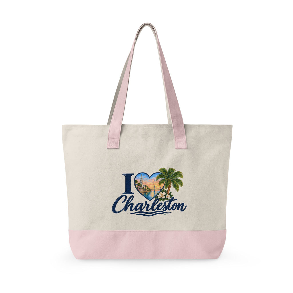 Charleston Heart Canvas Tote - Zippered Beach Palm Travel Bag