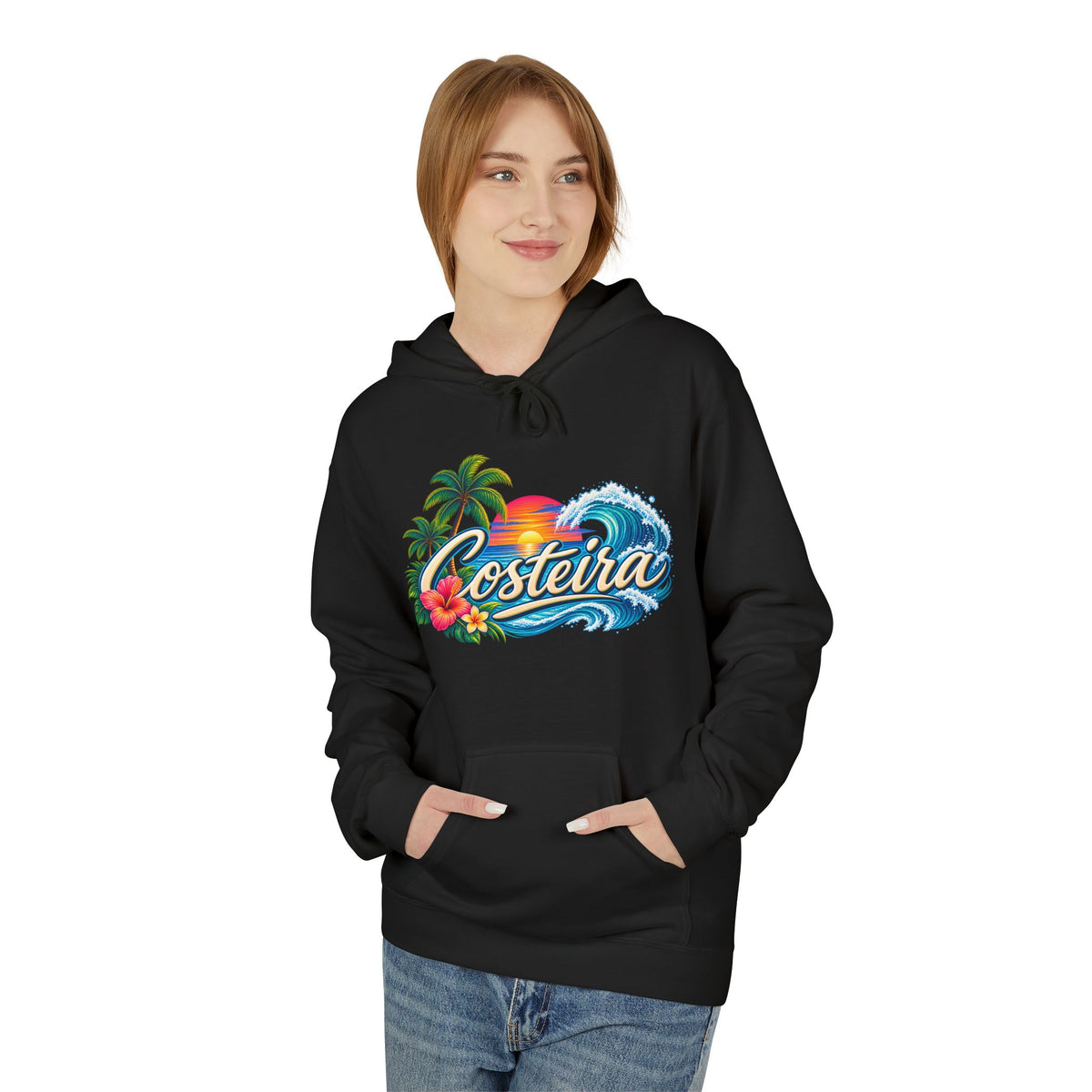 Costeira Tropical Surf Hoodie — Beach Sunset Palm Tree Pullover