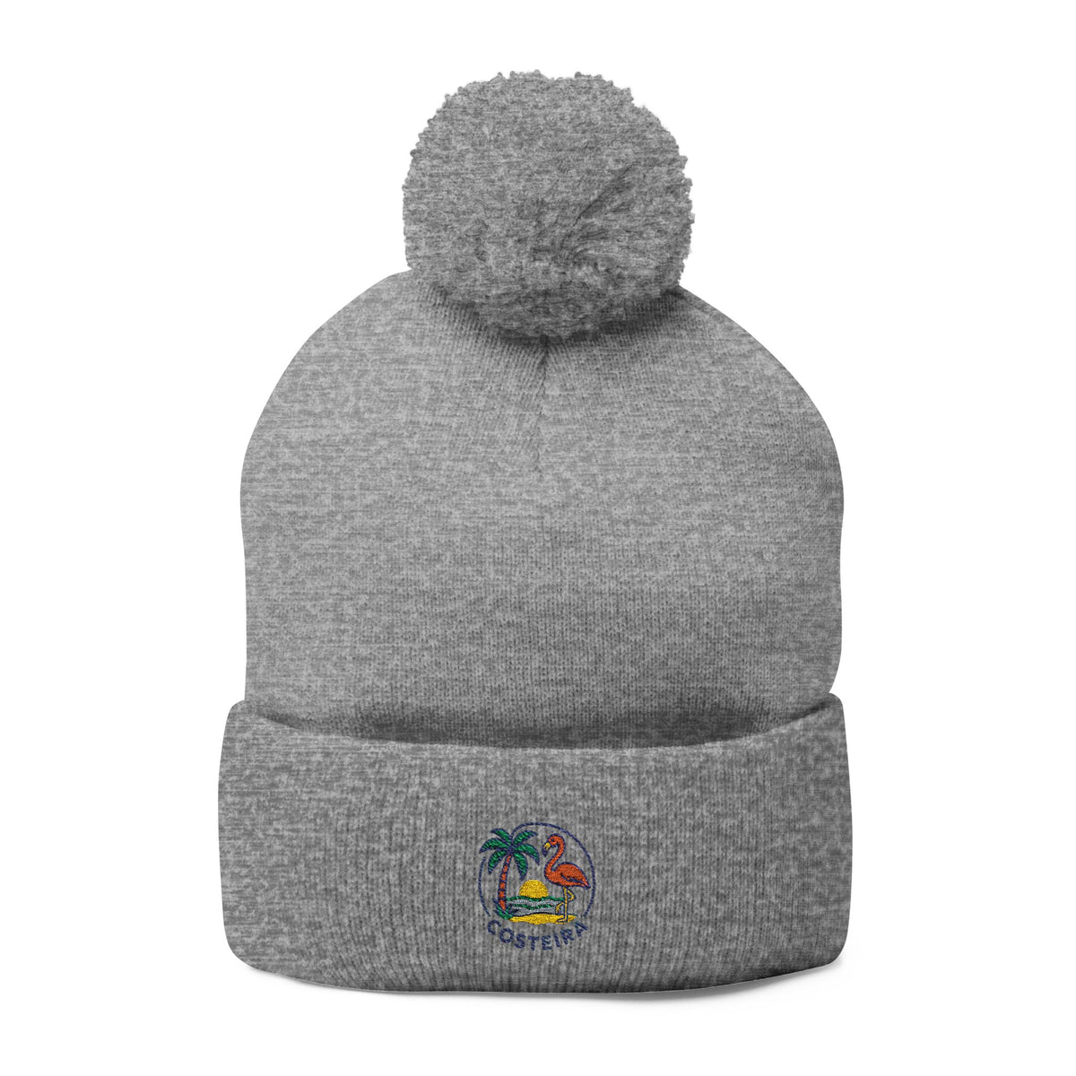 Costeira Tropical Parrot Embroidery Pom-Pom Beanie | Knit Cap