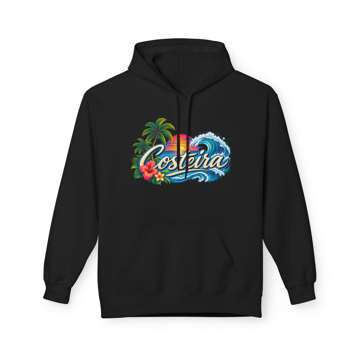 Costeira Tropical Surf Hoodie — Beach Sunset Palm Tree Pullover