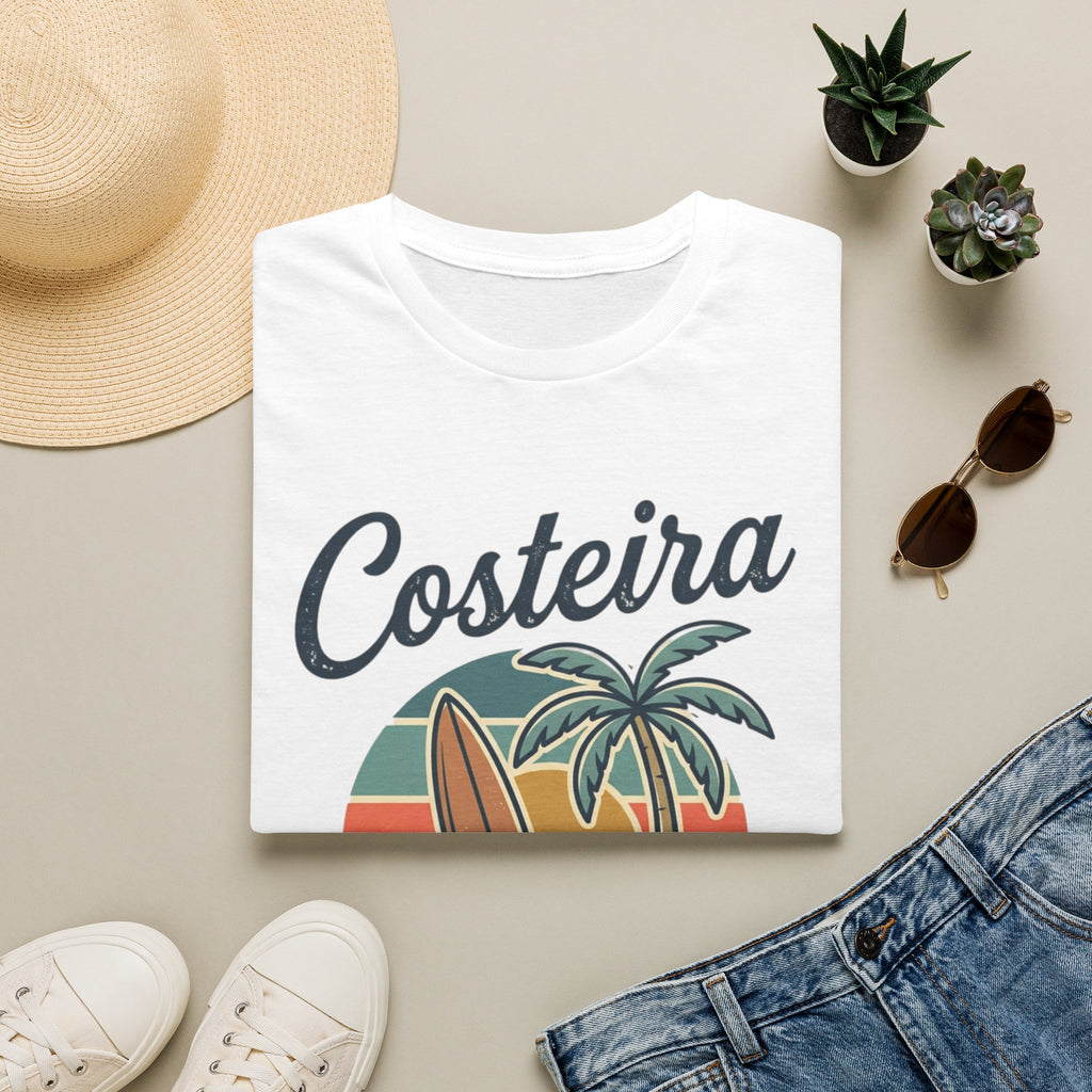 Costeira Charleston Retro Surf T-Shirt — Palm Tree & Surfboard Beach Tee