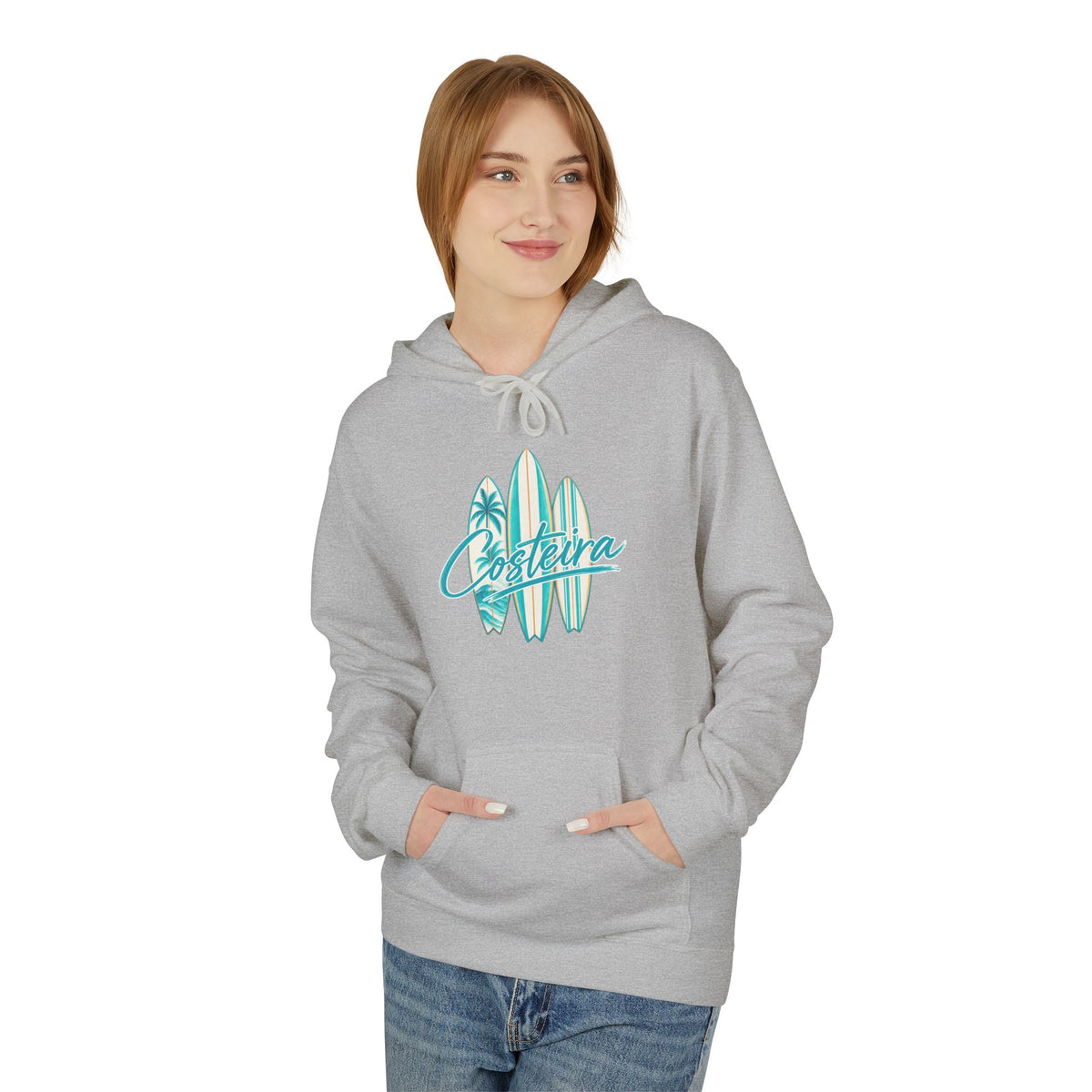 Surfboard Coastline Hoodie — "Costeira" Tropical Surf Graphic