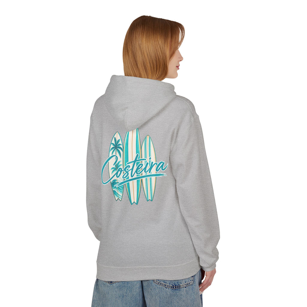 Surfboard Coastline Hoodie — "Costeira" Tropical Surf Graphic