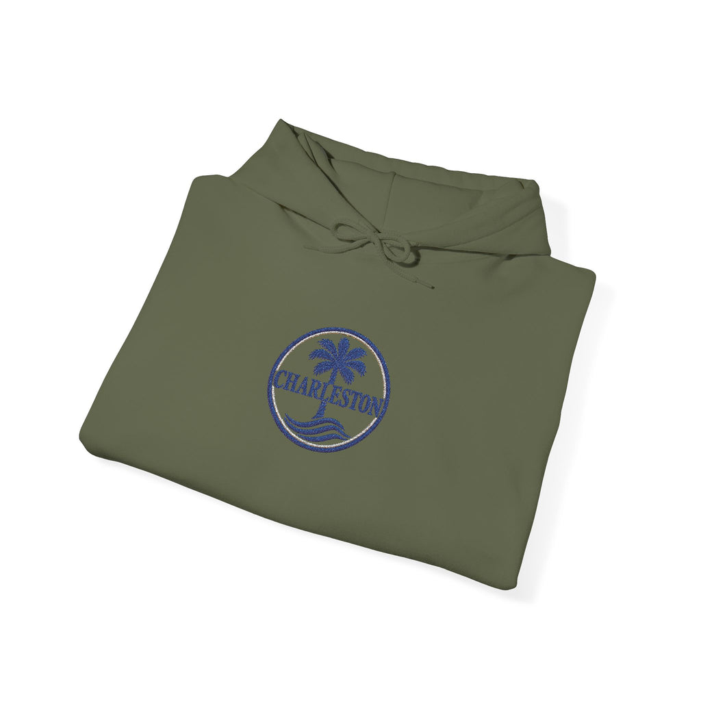 Embroidered Charleston Palm Hoodie - Vintage Beach Logo Sweatshirt