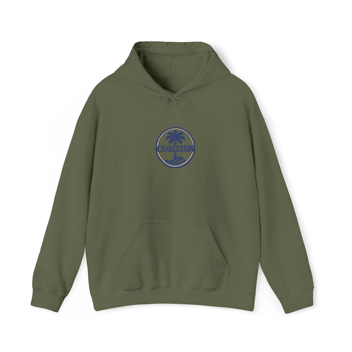 Embroidered Charleston Palm Hoodie - Vintage Beach Logo Sweatshirt