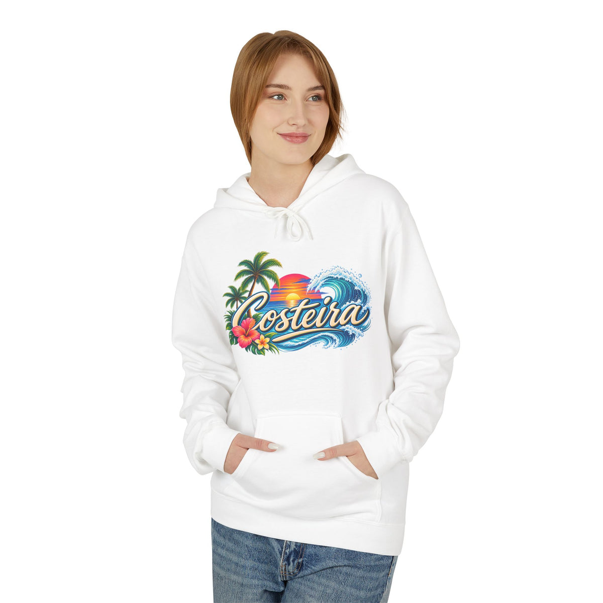 Costeira Tropical Surf Hoodie — Beach Sunset Palm Tree Pullover