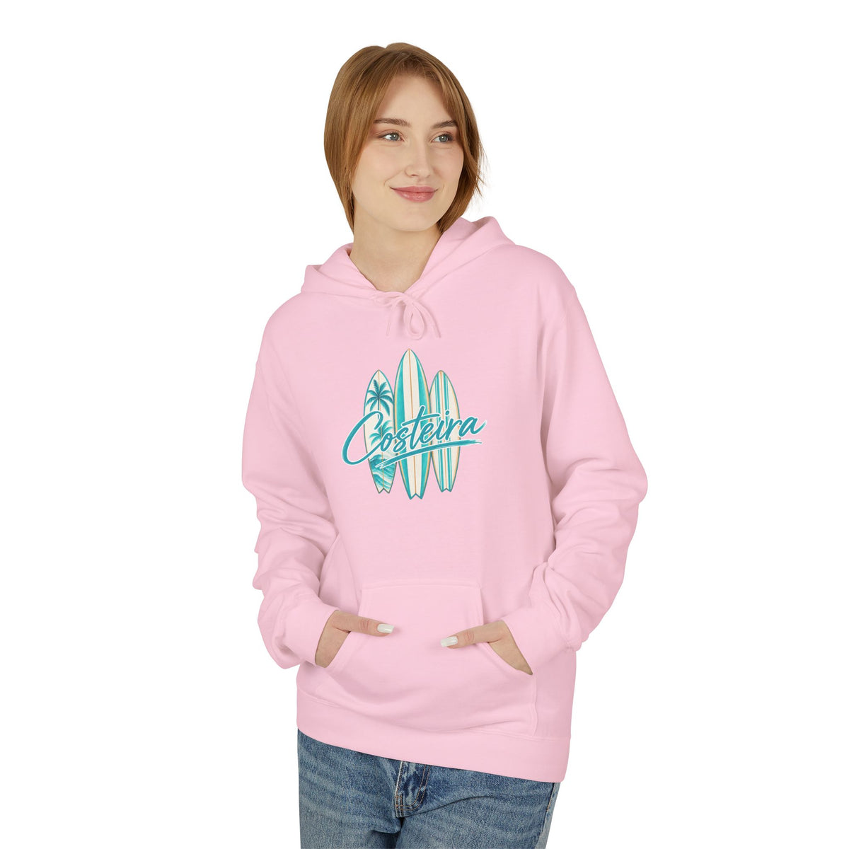 Surfboard Coastline Hoodie — "Costeira" Tropical Surf Graphic