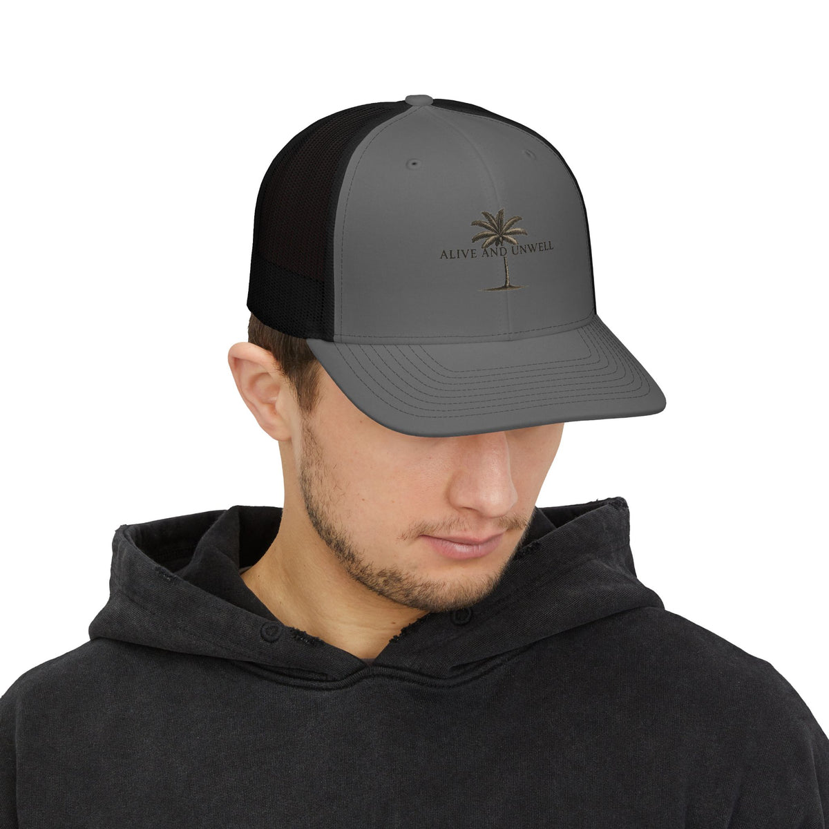 Trucker Cap – 'Alive and Unwell' Palm Tree Embroidered Snapback