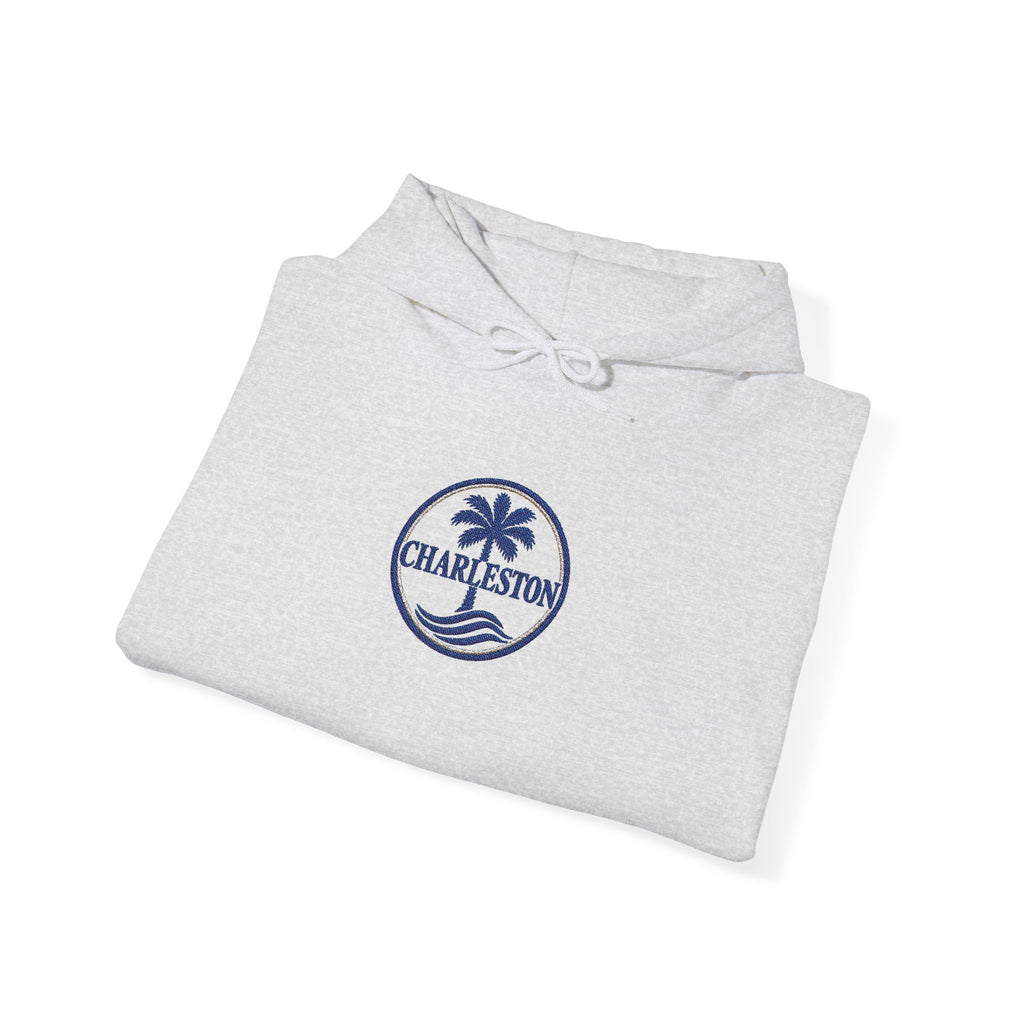 Embroidered Charleston Palm Hoodie - Vintage Beach Logo Sweatshirt