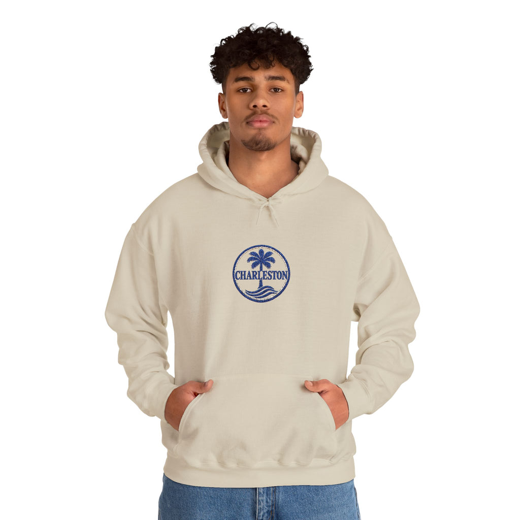 Embroidered Charleston Palm Hoodie - Vintage Beach Logo Sweatshirt
