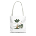 Halloween Palm Beachscape Tote Bag — Coastal City Palm Tree Beach Illustration Tote