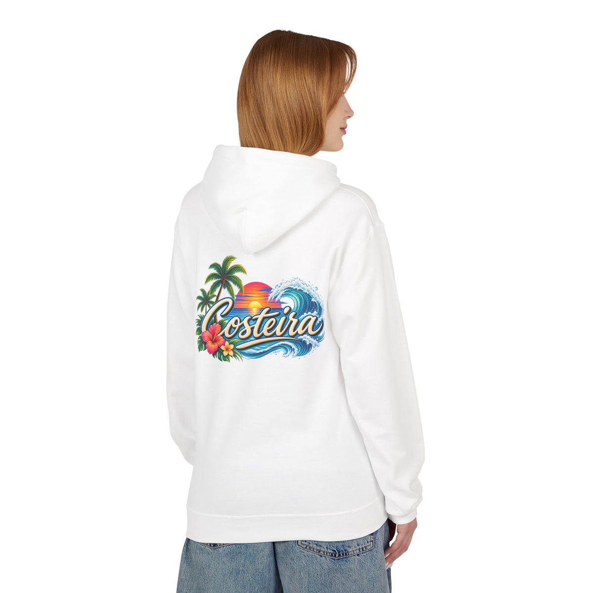 Costeira Tropical Surf Hoodie — Beach Sunset Palm Tree Pullover