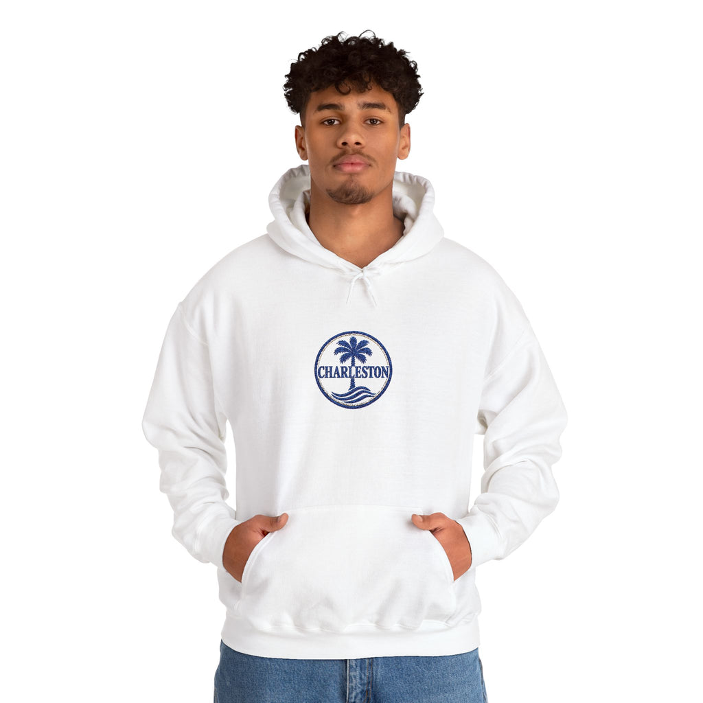 Embroidered Charleston Palm Hoodie - Vintage Beach Logo Sweatshirt