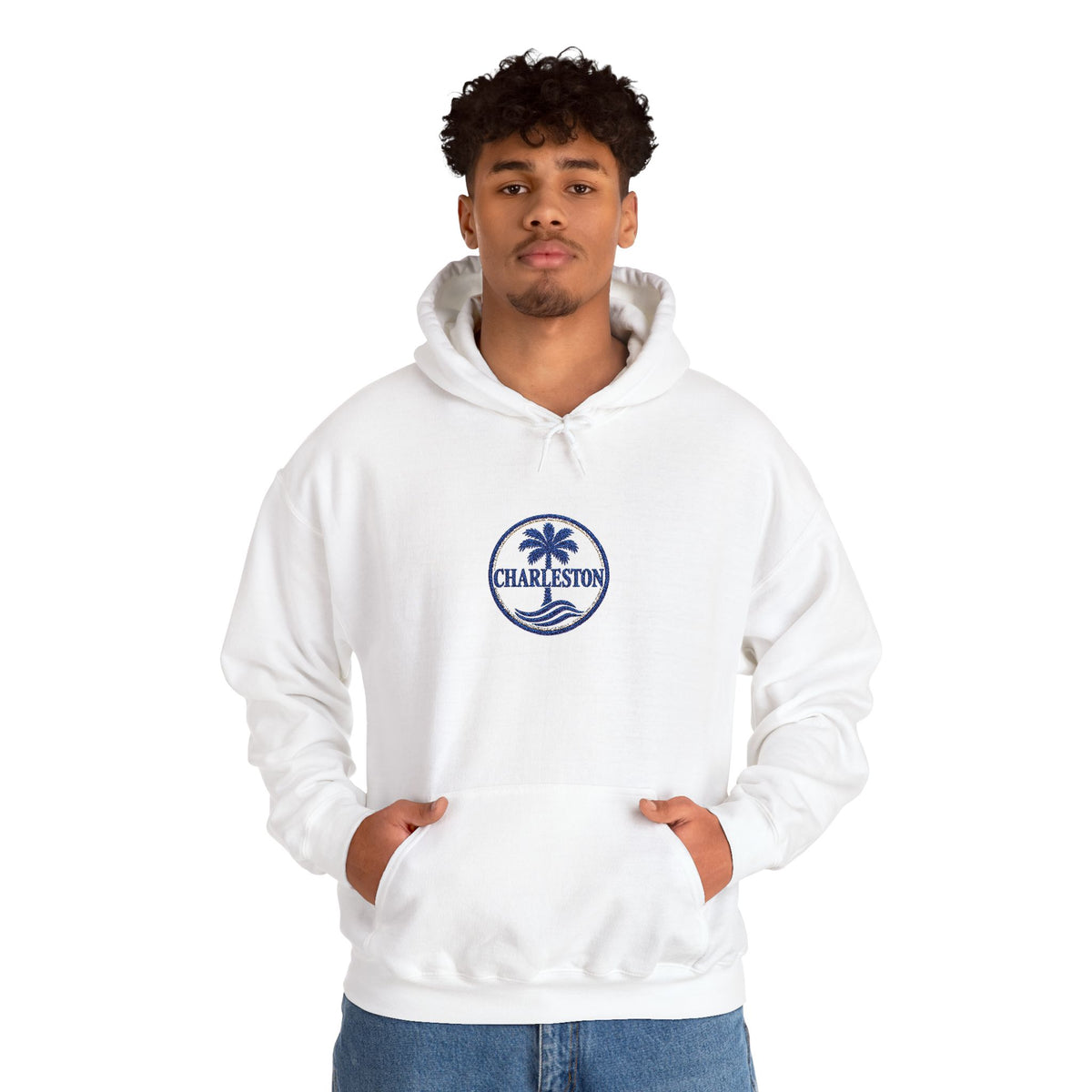Embroidered Charleston Palm Hoodie - Vintage Beach Logo Sweatshirt
