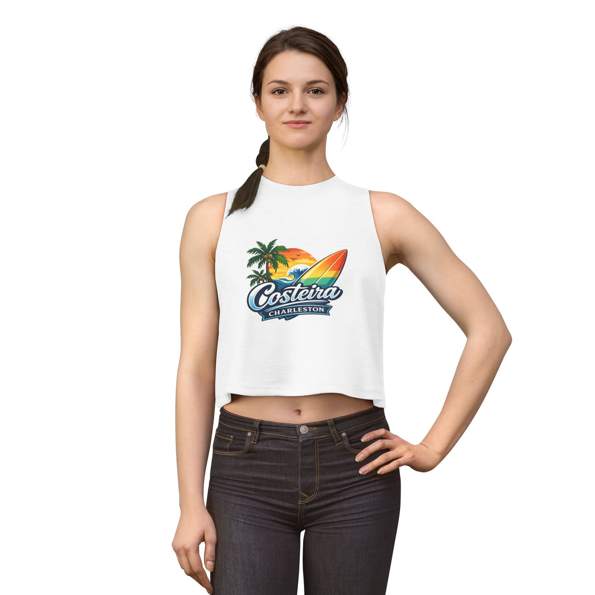 Coastal Charleston Crop Top — "Costeira" Surf Sunset Design
