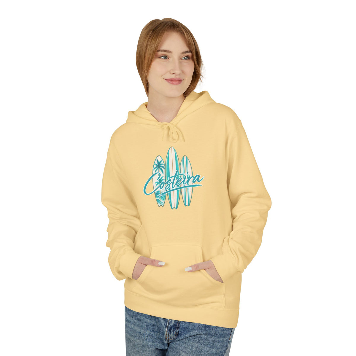 Surfboard Coastline Hoodie — "Costeira" Tropical Surf Graphic