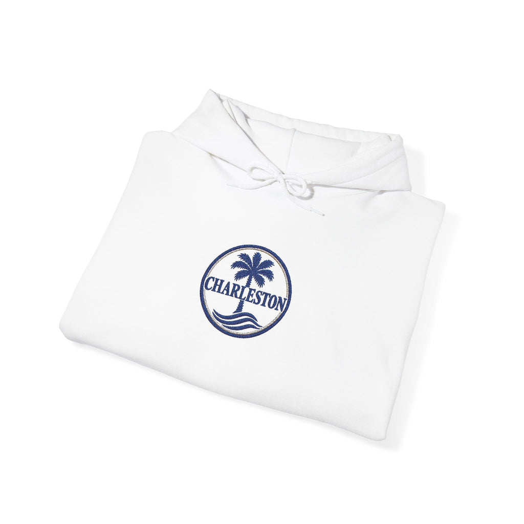 Embroidered Charleston Palm Hoodie - Vintage Beach Logo Sweatshirt