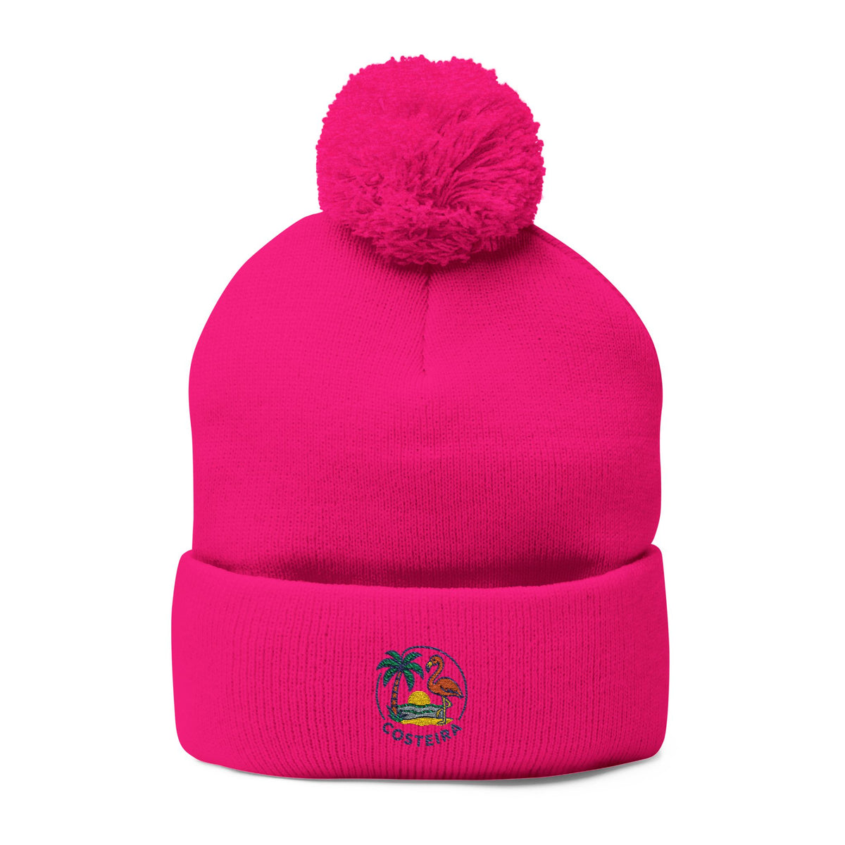 Costeira Tropical Parrot Embroidery Pom-Pom Beanie | Knit Cap