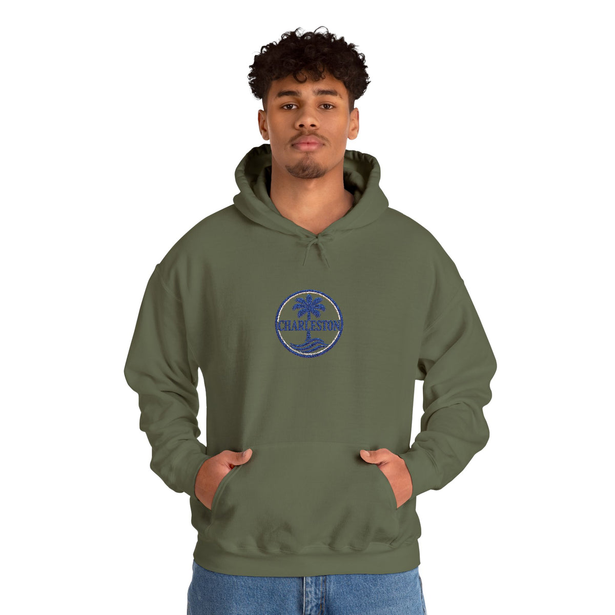 Embroidered Charleston Palm Hoodie - Vintage Beach Logo Sweatshirt