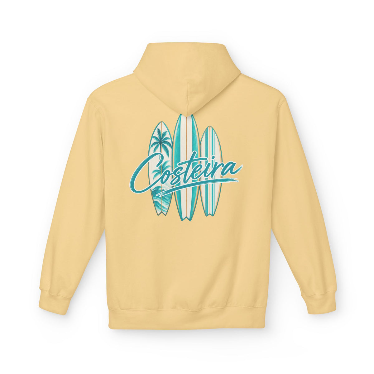 Surfboard Coastline Hoodie — "Costeira" Tropical Surf Graphic