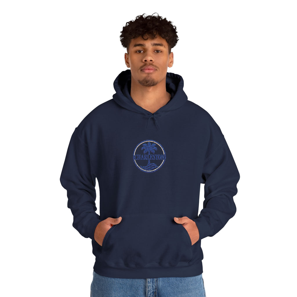 Embroidered Charleston Palm Hoodie - Vintage Beach Logo Sweatshirt