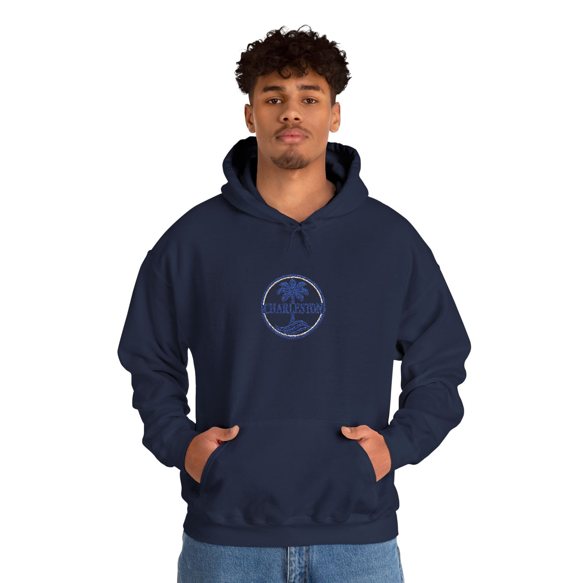 Embroidered Charleston Palm Hoodie - Vintage Beach Logo Sweatshirt