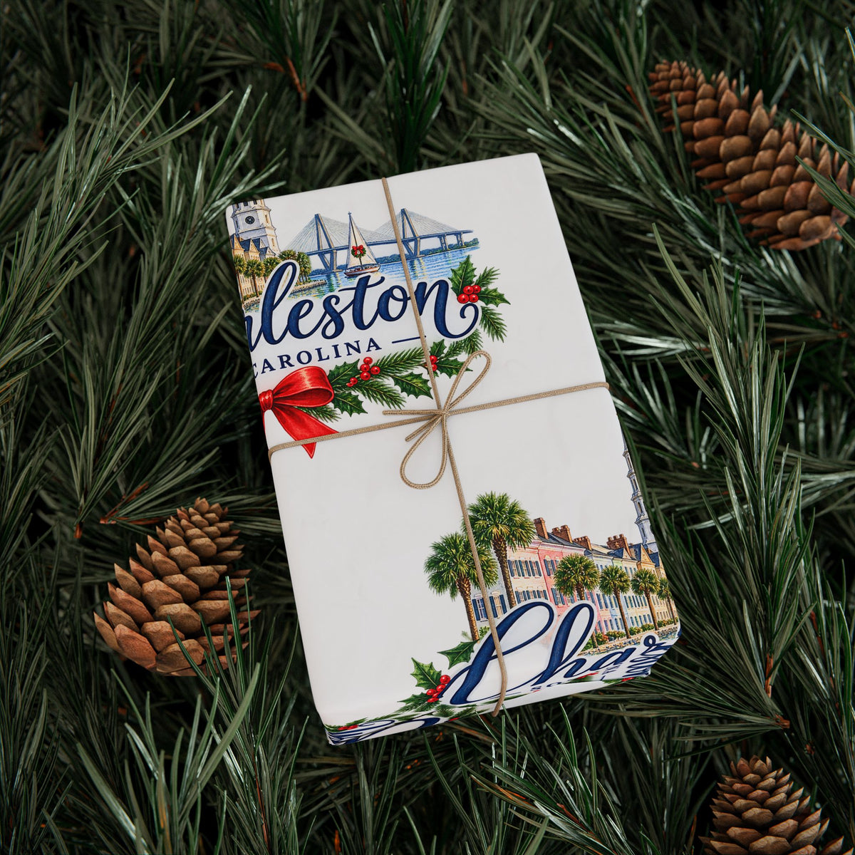 Charleston Holiday Wreath Wrapping Paper