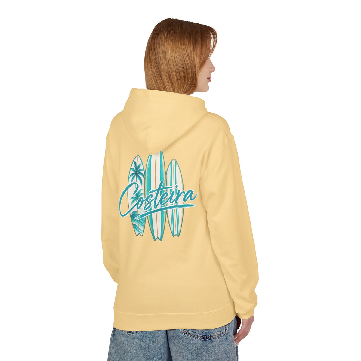 Surfboard Coastline Hoodie — "Costeira" Tropical Surf Graphic