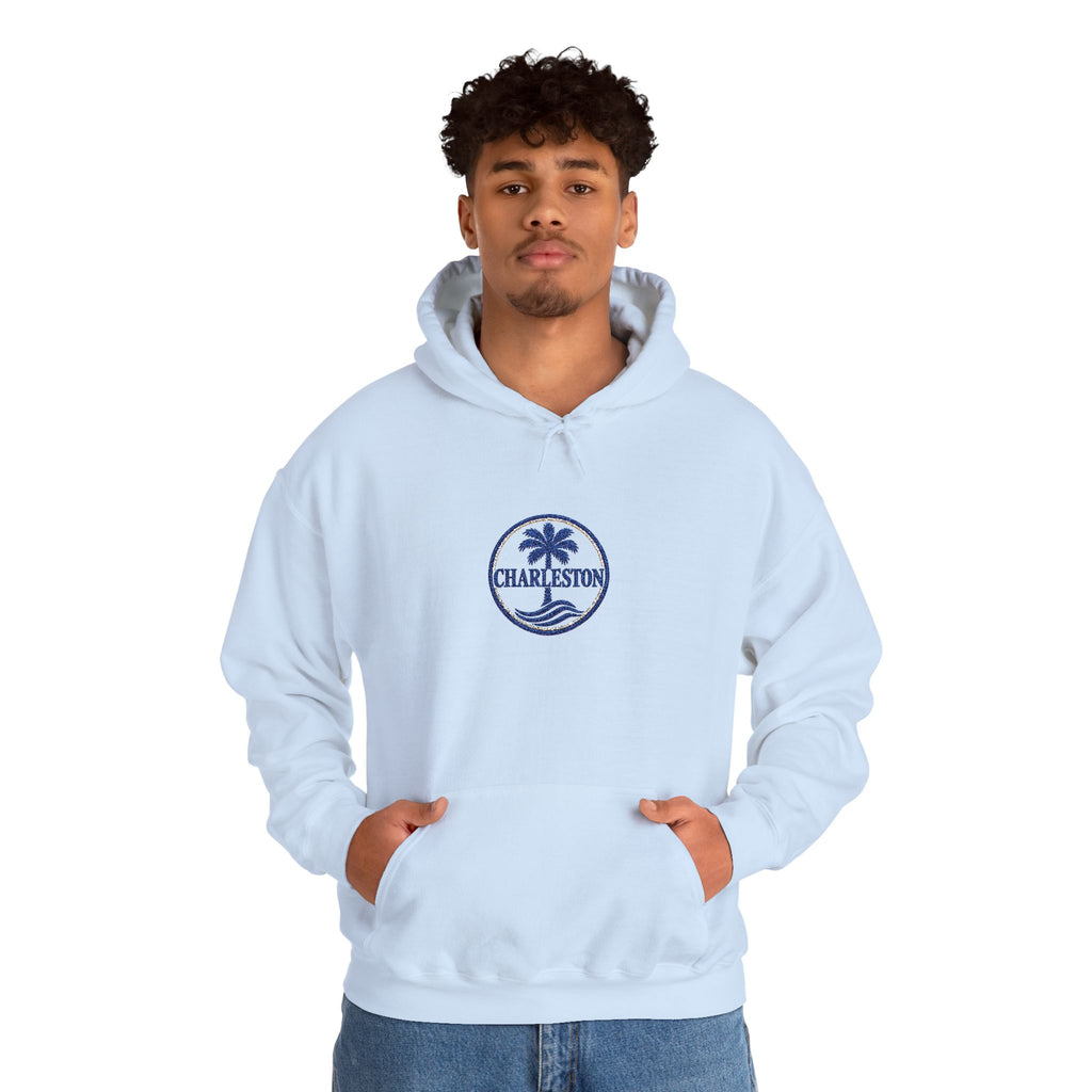 Embroidered Charleston Palm Hoodie - Vintage Beach Logo Sweatshirt