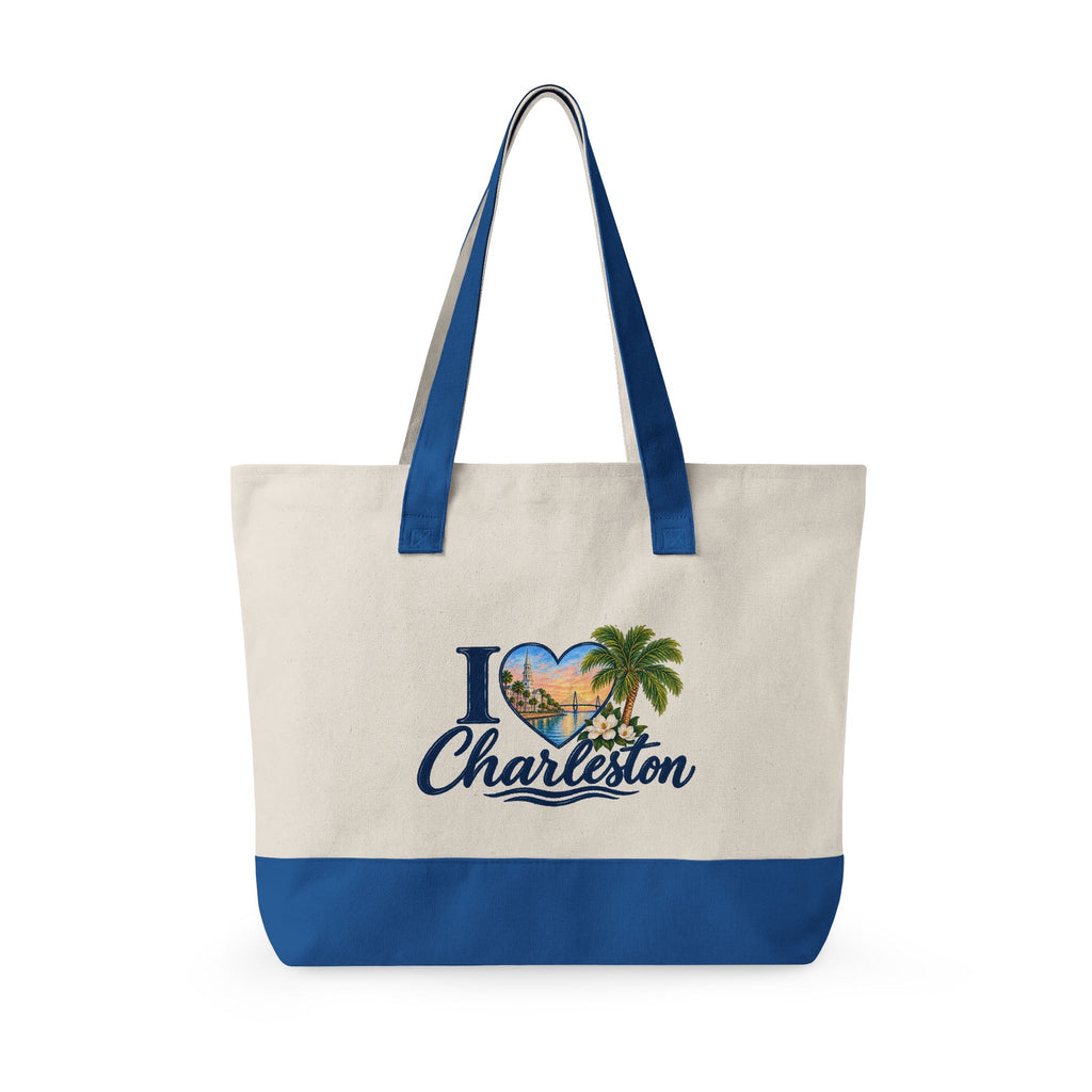 Charleston Heart Canvas Tote - Zippered Beach Palm Travel Bag